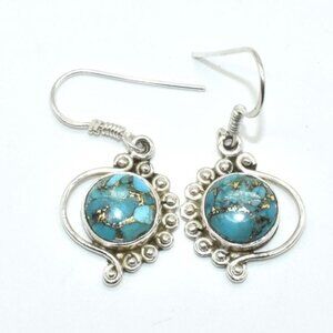 Silver Copper Muhave Turquoise (Reconstitued) Earrings